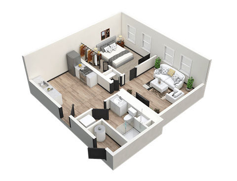 Floor plan for 1 bed, 1 bath, 540 sqft